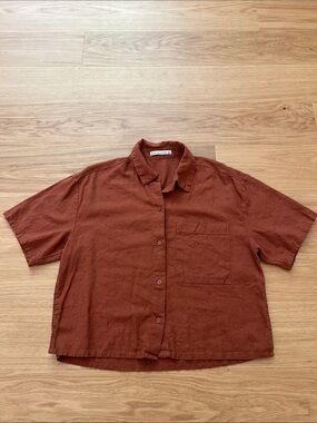 Abercrombie & Fitch Rust Short-Sleeve Button-Up Shirt